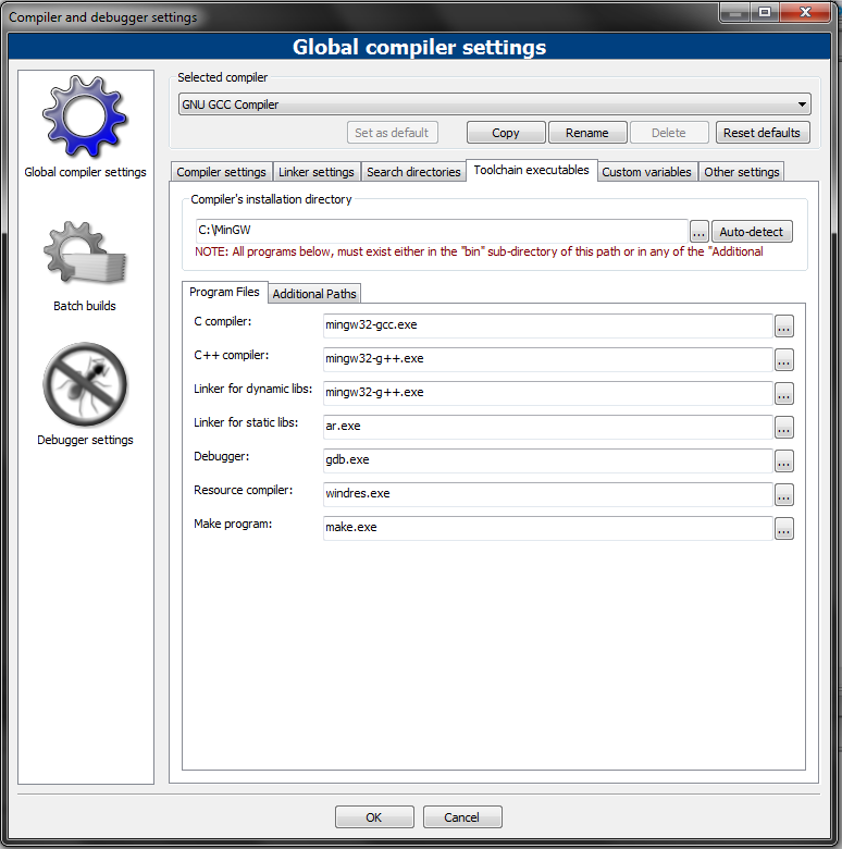 Compiler and Debugger Settings for minGW to use with GMP Library